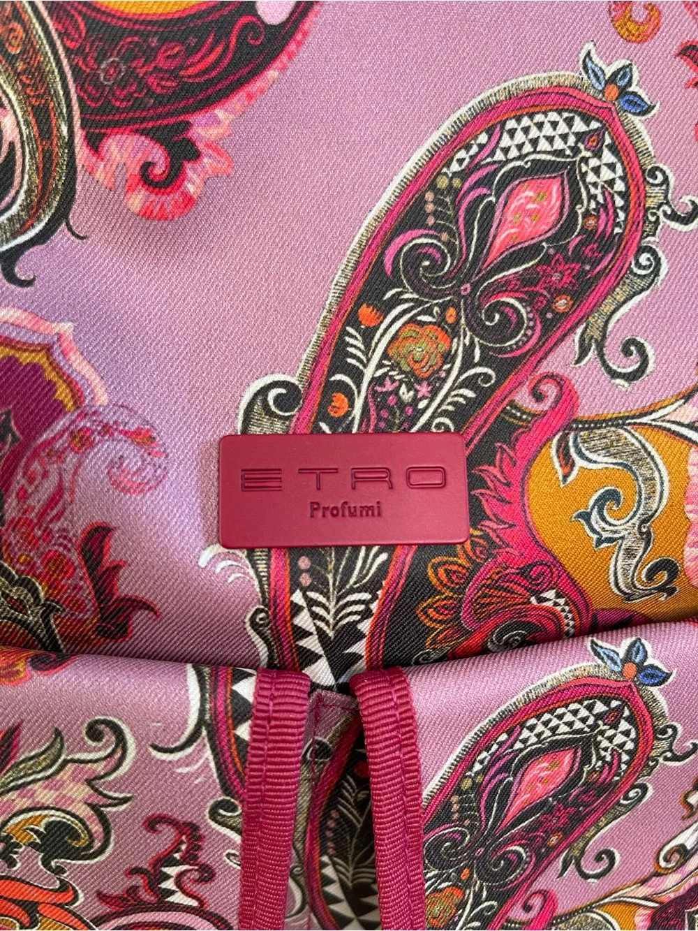 Etro Milano Pink, Red, Ochre, Multi Paisley Print Satin Backpack NWOT